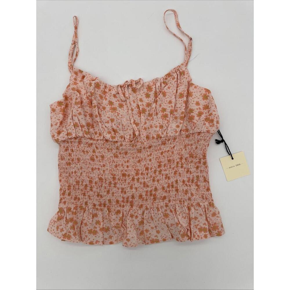 Suite 2939 Tank Top Large Women's Floral Adjustable Straps Scoop Neck Smocking